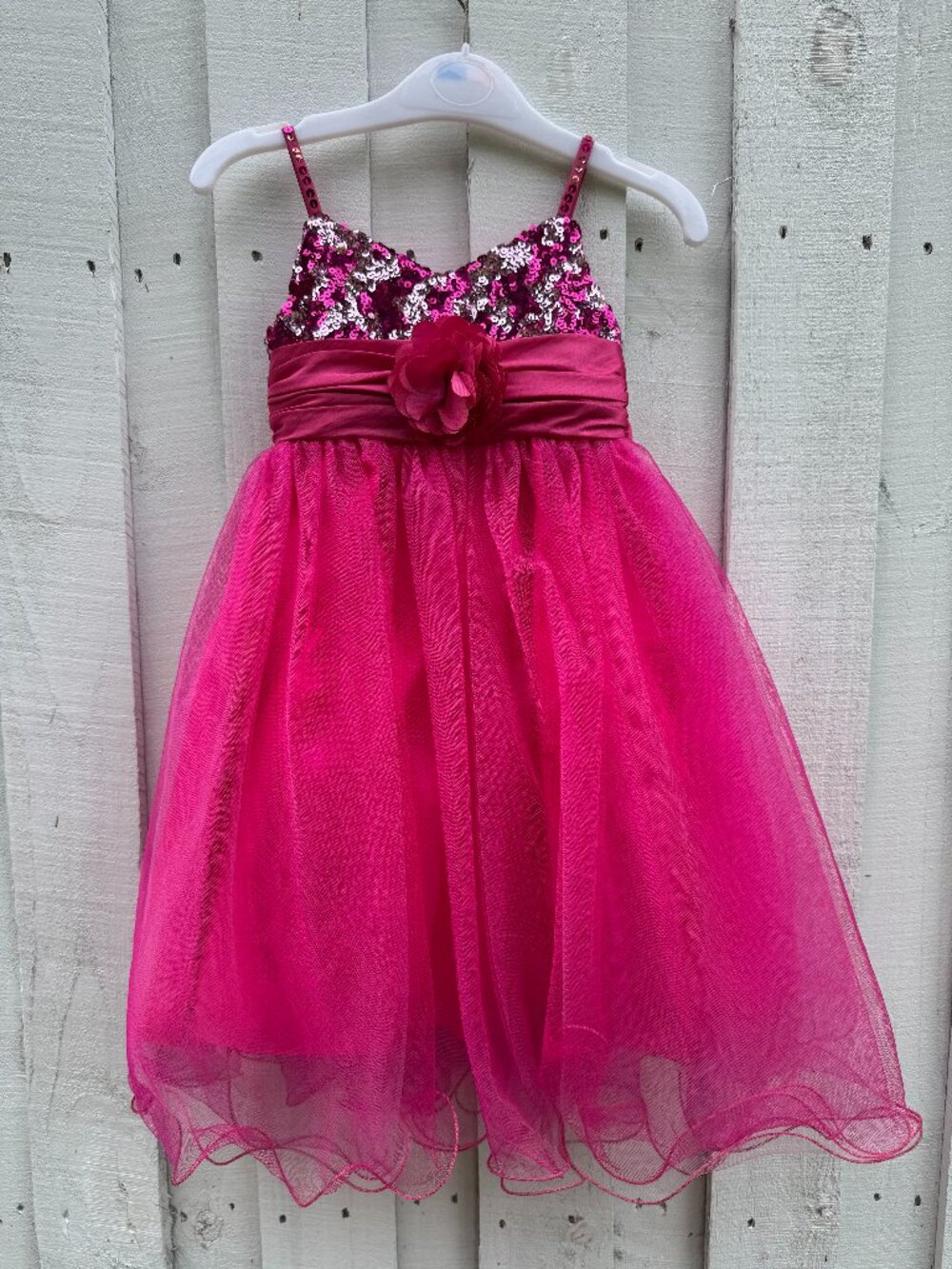 Girls Hot Pink Sequin Party Dress with Flower Sash